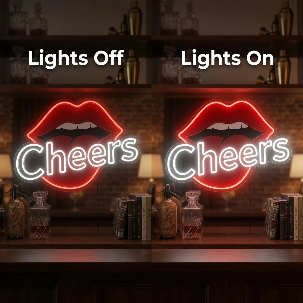 Cheers LED Neon Sign Home Decor - 06 Day Night Comparison