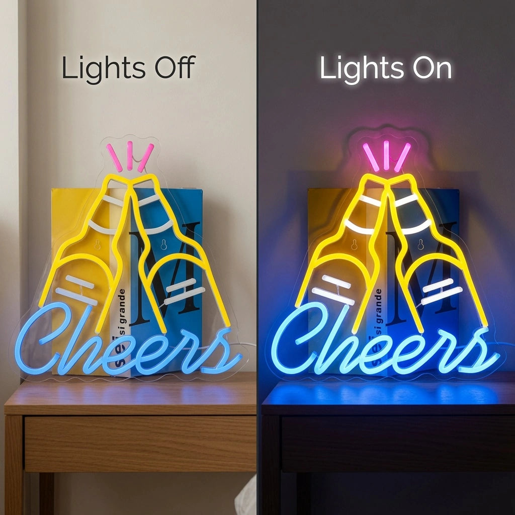 Cheers LED Neon Sign Wall Decor - 06 Day Night Comparison
