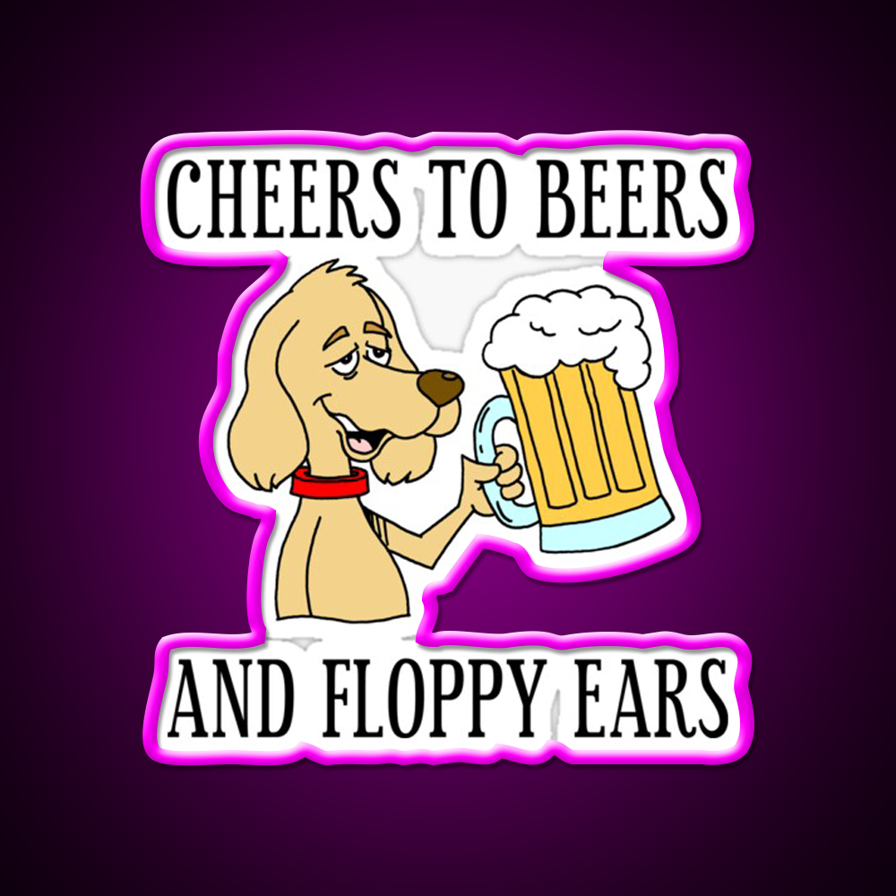 Cheers To Beers Floppy Ears Dog Beer Cartoon Beer Bar Decor Led Neon Sign Rgb Color - Neon sign mounted on wall in room
