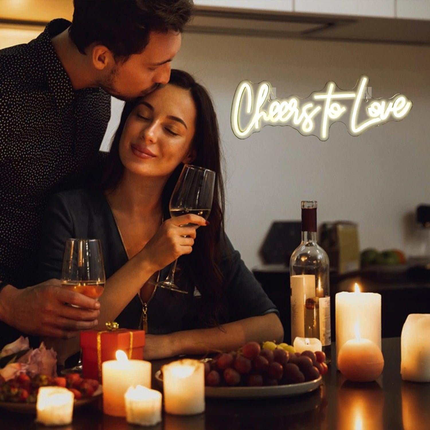 Cheers To Love White Script Led Neon Sign For Romantic Home Decor Dining Ambiance | Shineneon
