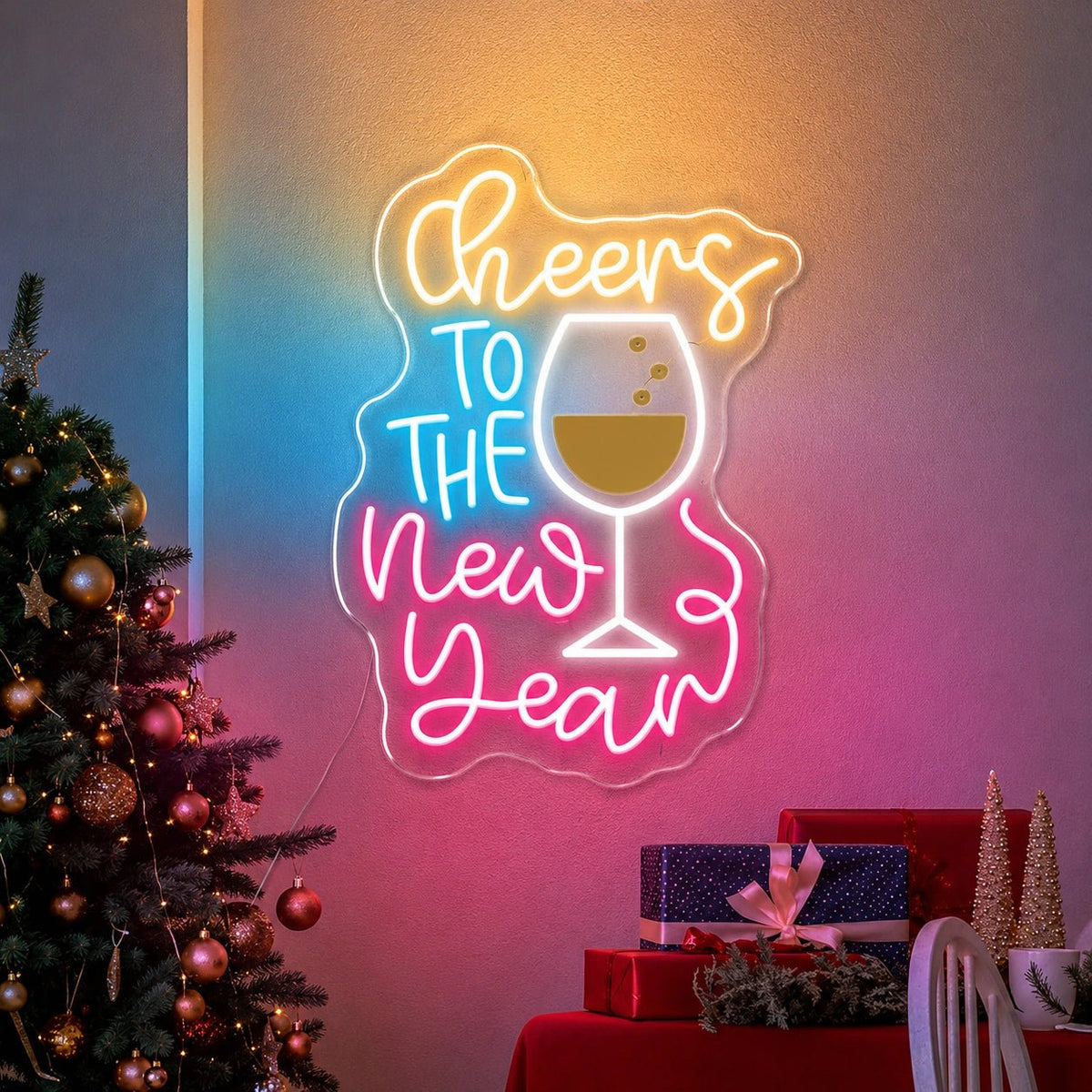 Cheers To The New Year Wine Glass LED Neon Sign - Shineneon
