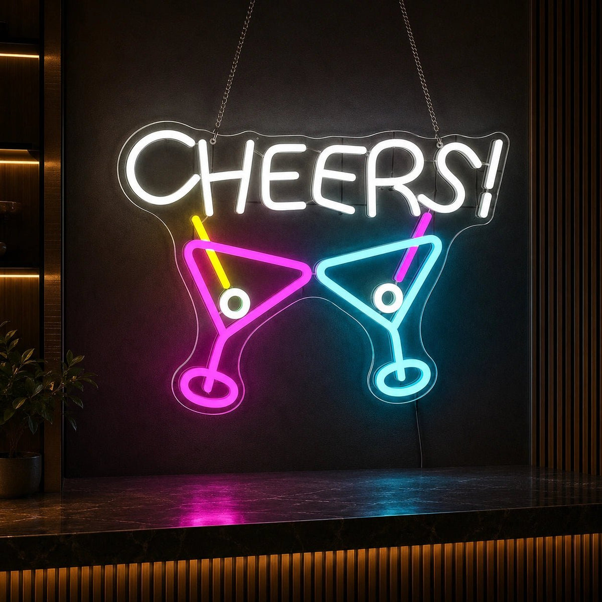 Cheers Two Martini Glasses LED Neon Sign - Shineneon
