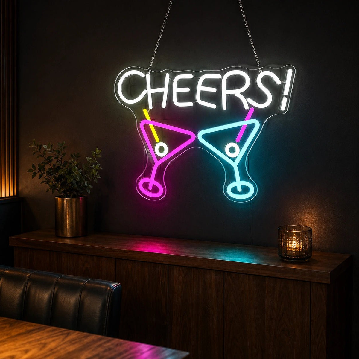 Cheers Two Martini Glasses LED Neon Sign - Shineneon