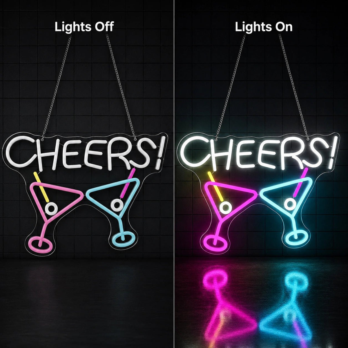 Cheers Two Martini Glasses LED Neon Sign - Shineneon