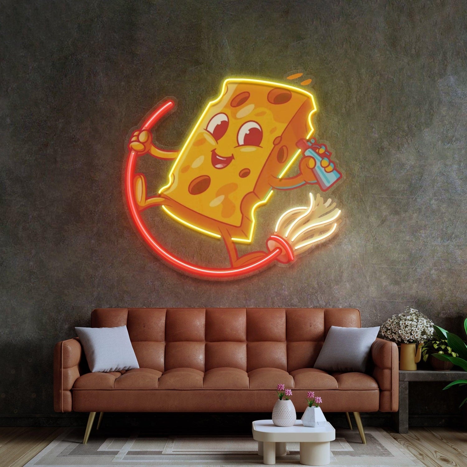 Cheery Cheese Cartoon Uv Printed Led Neon Sign For Living Room Decor | Shineneon