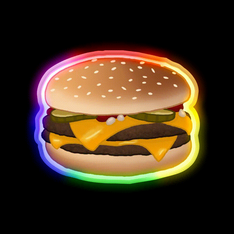 Cheese Burger Fast Food Led Neon Sign For Burger Place Rgb Color - LED neon sign close-up detail