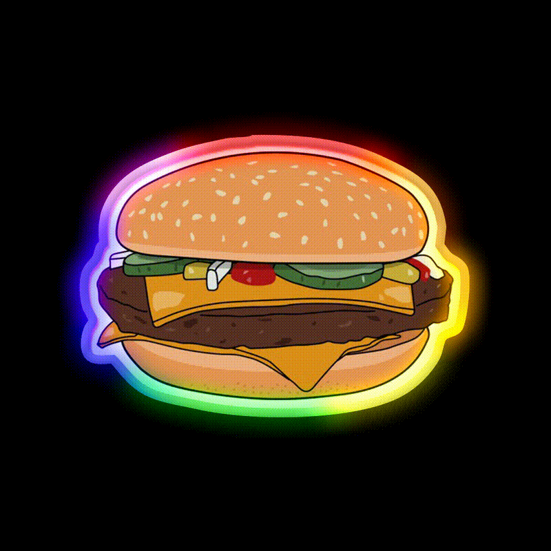 Cheese Burger Fast Food Led Neon Sign For Burger Place Wall Art Rgb Color - LED neon sign close-up detail