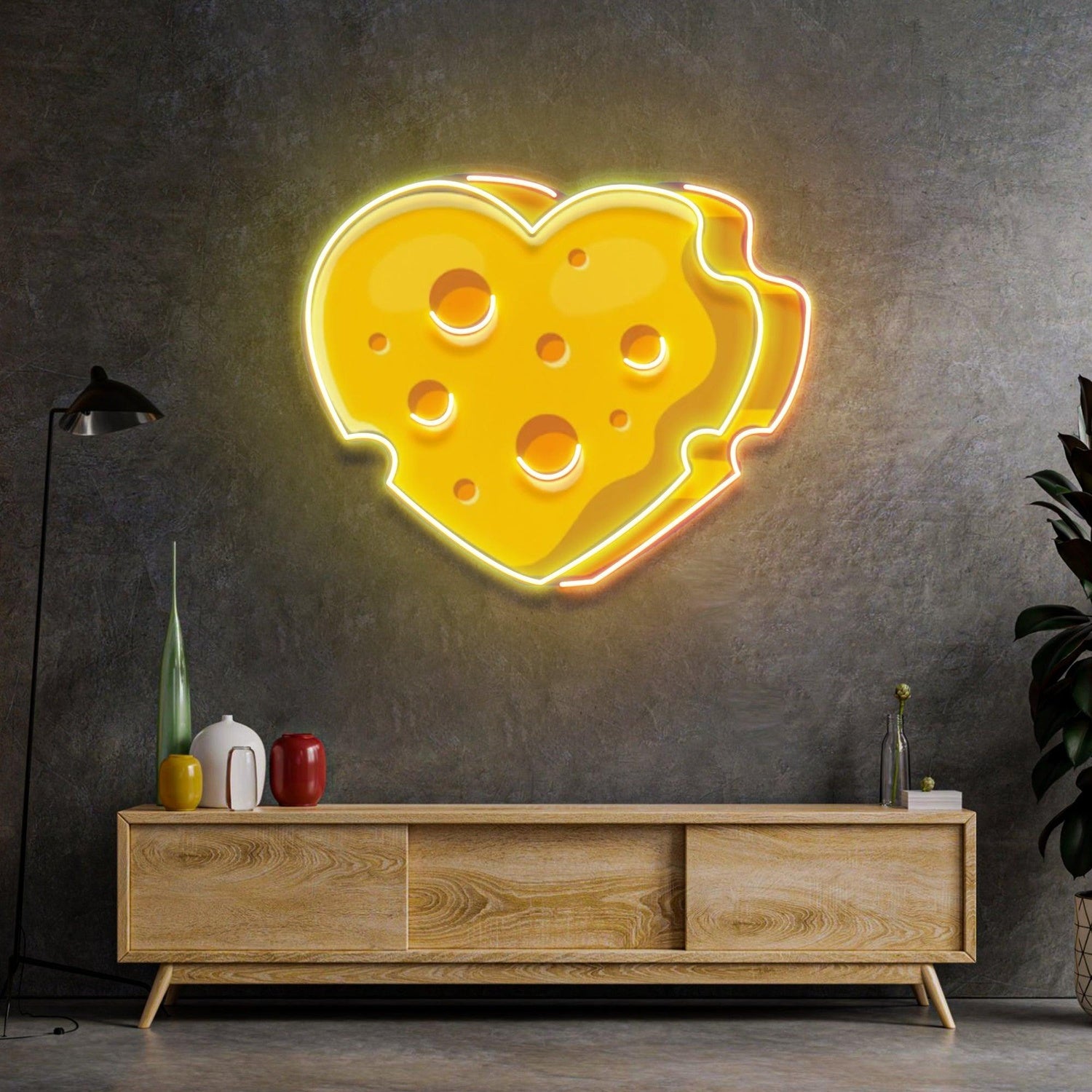 Cheese Heart With Holes Yellow-Orange Uv Printed Led Neon Sign For Home Decor | Shineneon