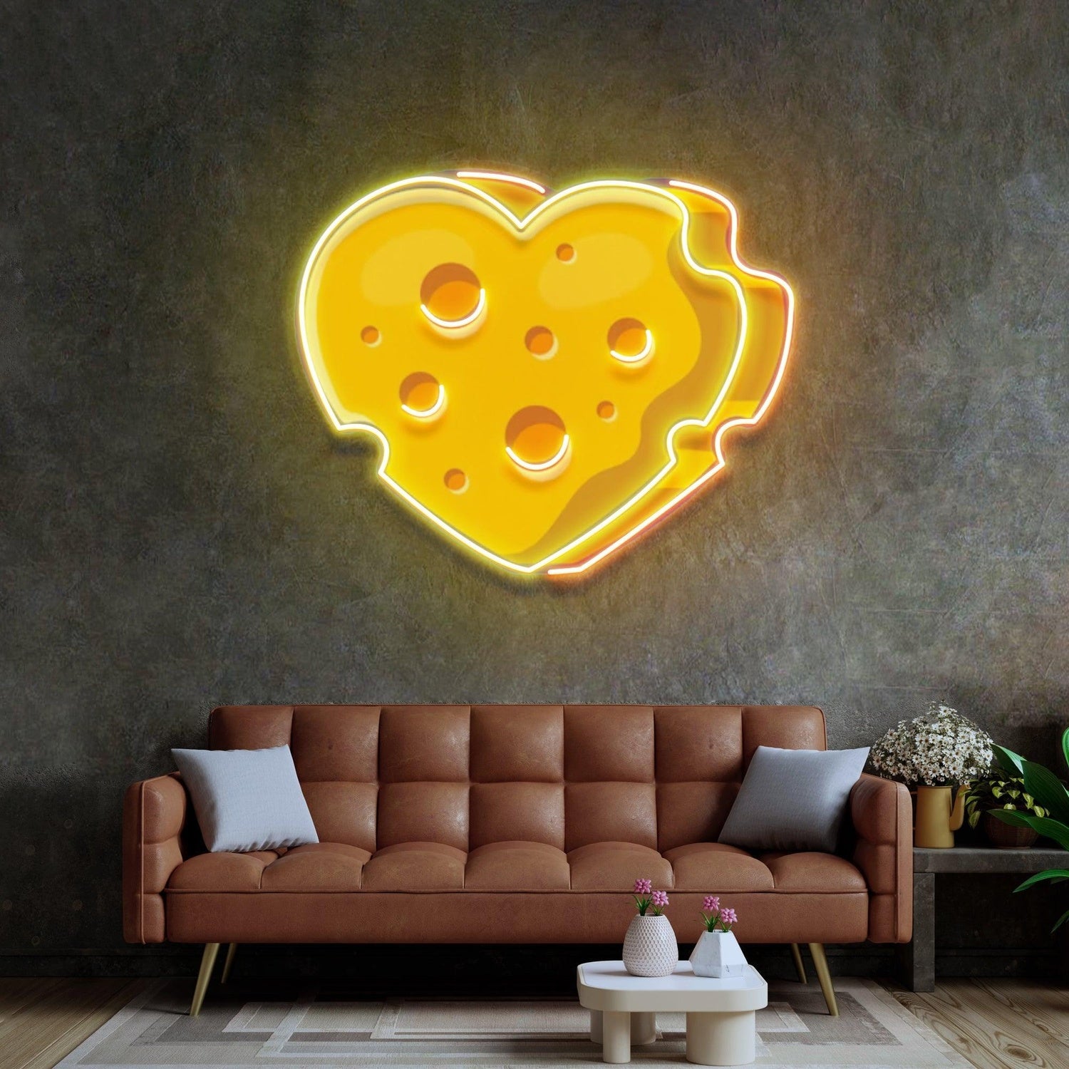 Cheese Heart With Holes Yellow-Orange Uv Printed Led Neon Sign For Home Decor | Shineneon