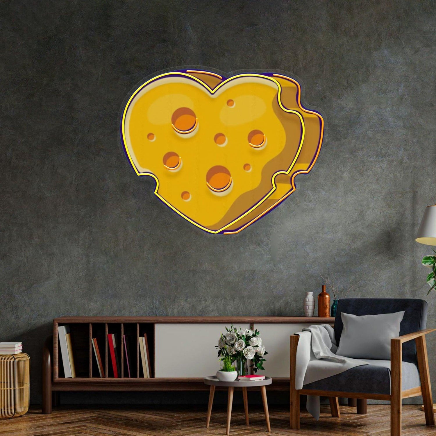 Cheese Heart With Holes Yellow-Orange Uv Printed Led Neon Sign For Home Decor | Shineneon