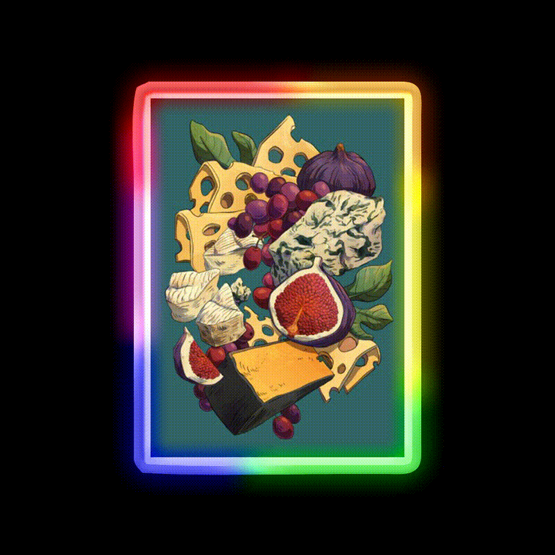 Cheese Plate Snack Food Led Neon Sign Rgb Color - LED neon sign close-up detail