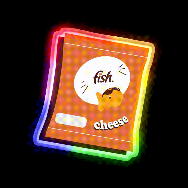Cheesy Fish A Goldfish Snack Food Led Neon Sign Rgb Color - LED neon sign close-up detail