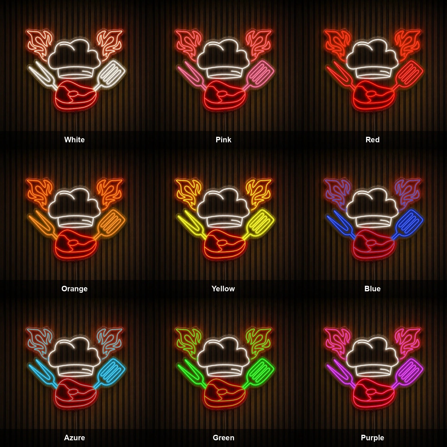 Chef Hat Steak And Grill Tools LED Neon Sign color grid