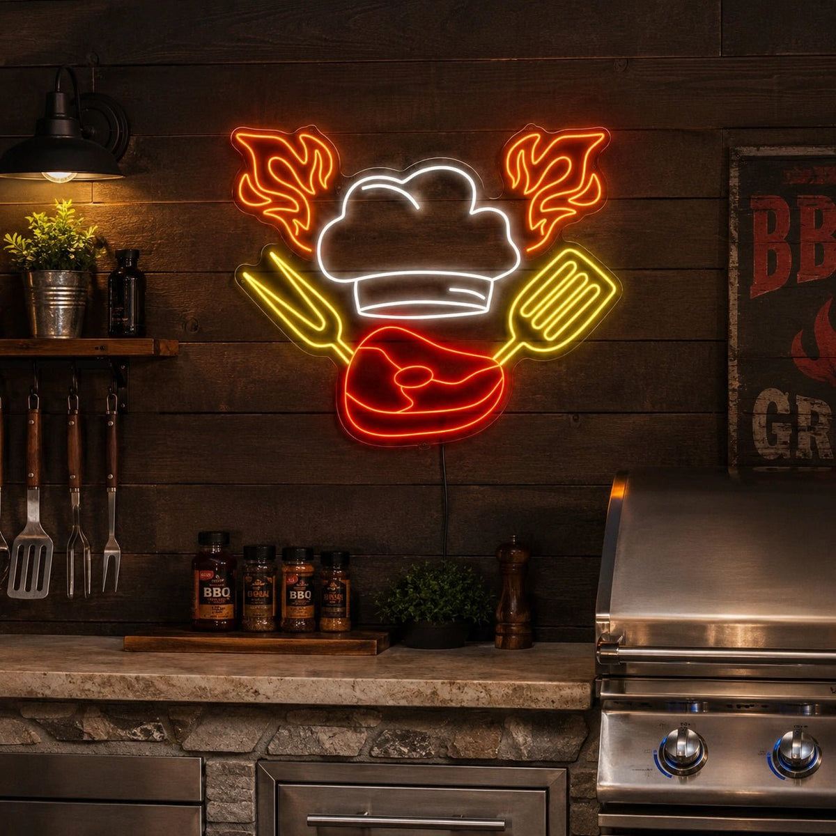 Chef Hat Steak And Grill Tools LED Neon Sign - Shineneon