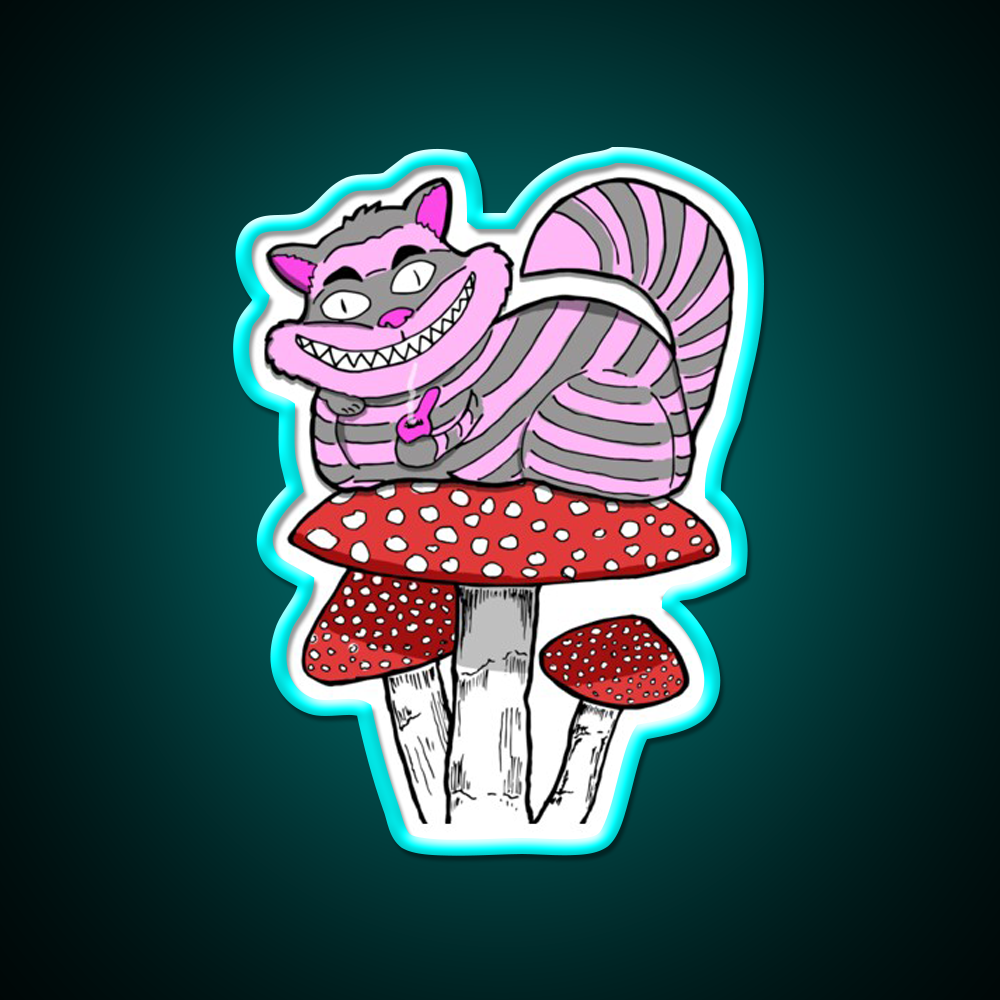 Cheshire Cat On Mushroom Smoking Bowl Green Leaf Led Neon Sign Rgb Color - Size and dimension reference