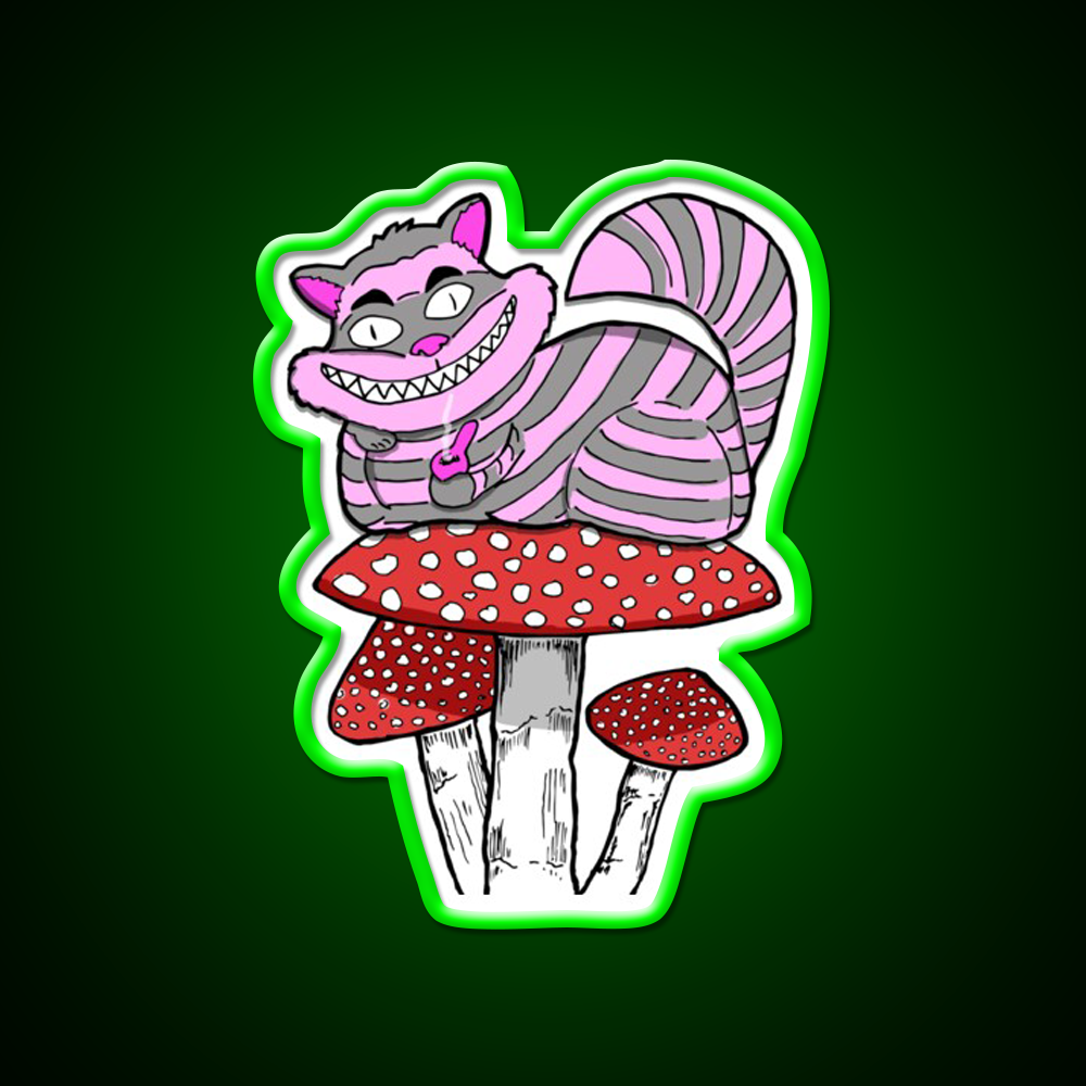 Cheshire Cat On Mushroom Smoking Bowl Green Leaf Led Neon Sign Rgb Color - LED neon sign view 8