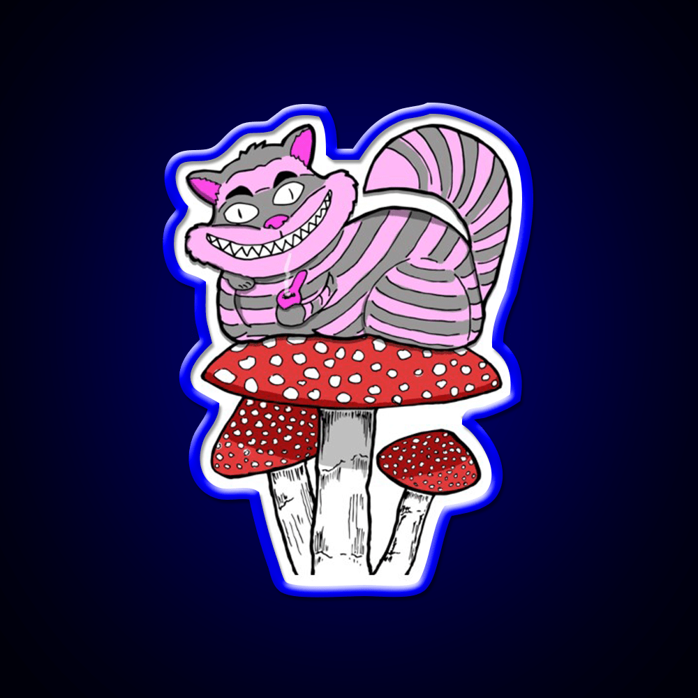 Cheshire Cat On Mushroom Smoking Bowl Green Leaf Led Neon Sign Rgb Color - Shineneon
