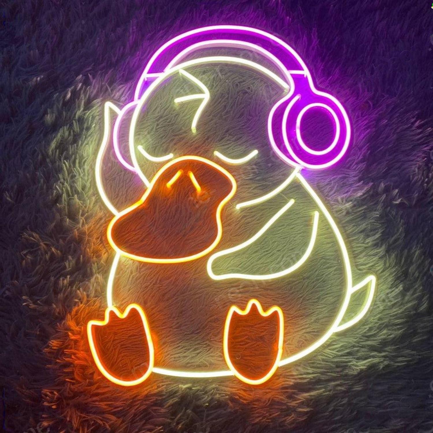 Chibi Duck With Headphones Led Neon Sign For Home Bar Cafe Decor | Shineneon