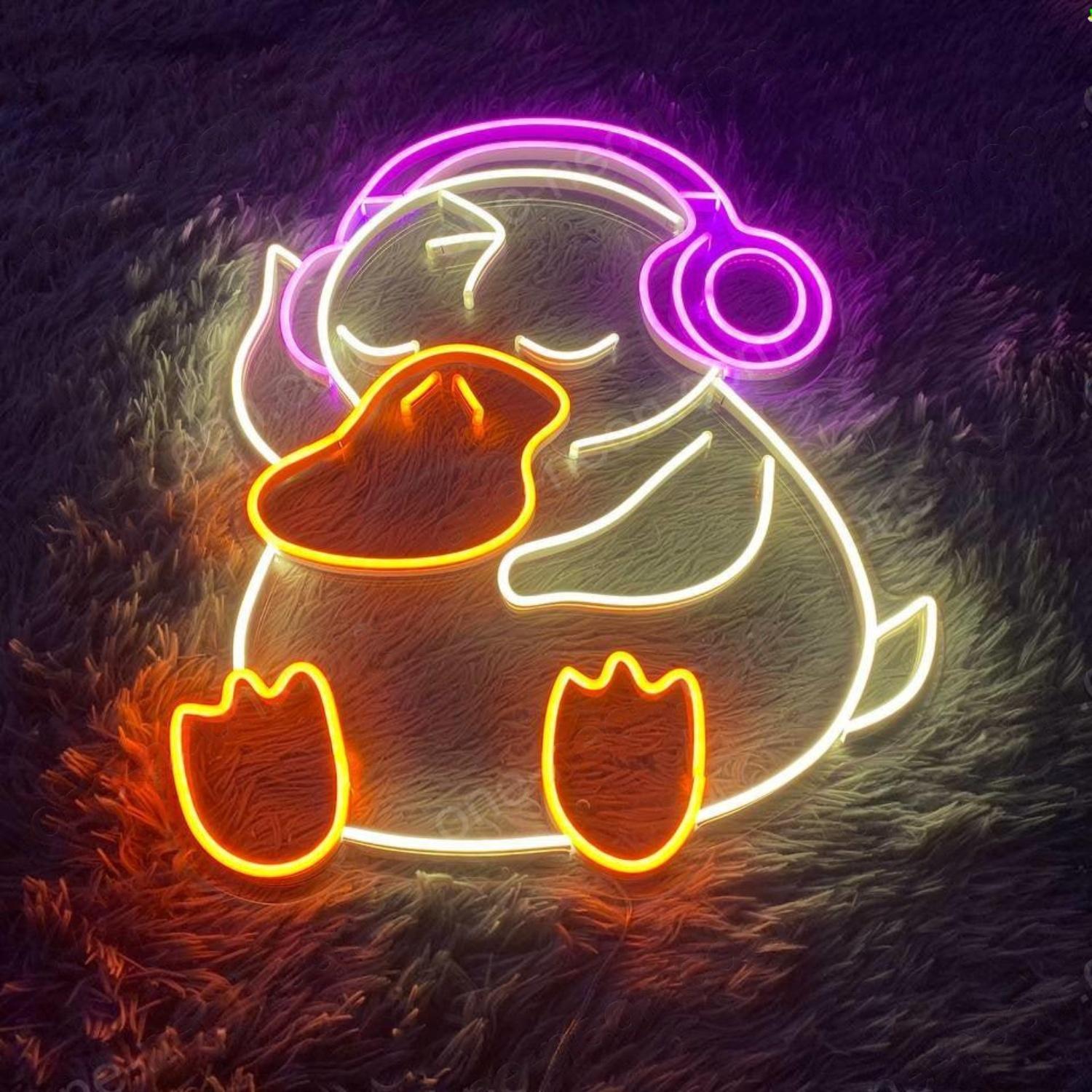Chibi Duck With Headphones Led Neon Sign For Home Bar Cafe Decor | Shineneon