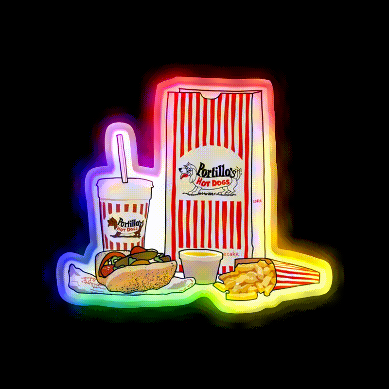 Chicago Style Hotdog Fast Food Led Neon Sign For Burger Place Rgb Color