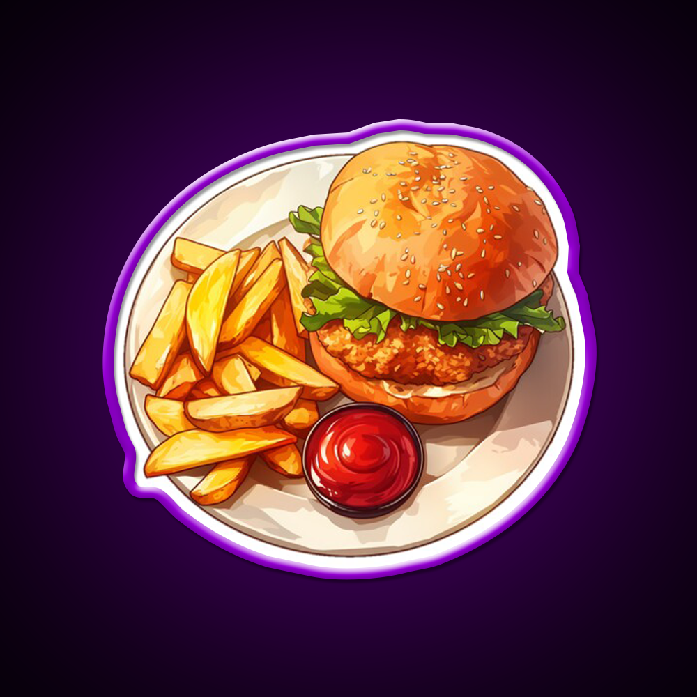 Chicken Burger And Fries Fast Food Led Neon Sign For Burger Place Rgb Color