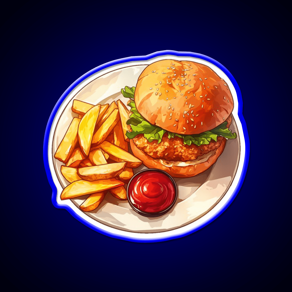 Chicken Burger And Fries Fast Food Led Neon Sign For Burger Place Rgb Color - Shineneon