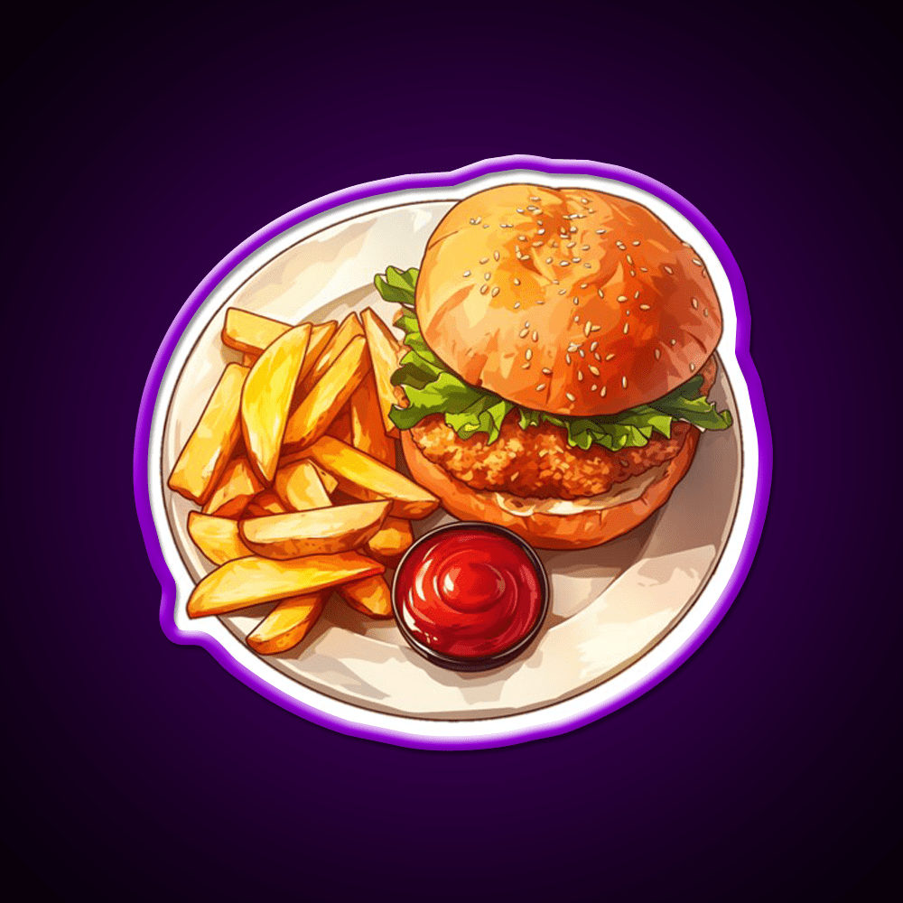 Chicken Burger And Fries Fast Food Led Neon Sign For Burger Place Rgb Color - Shineneon