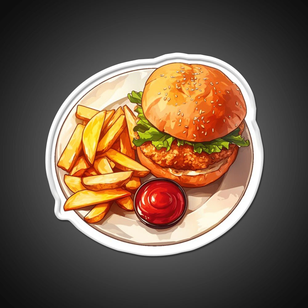 Chicken Burger And Fries Fast Food Led Neon Sign For Burger Place Rgb Color - Shineneon