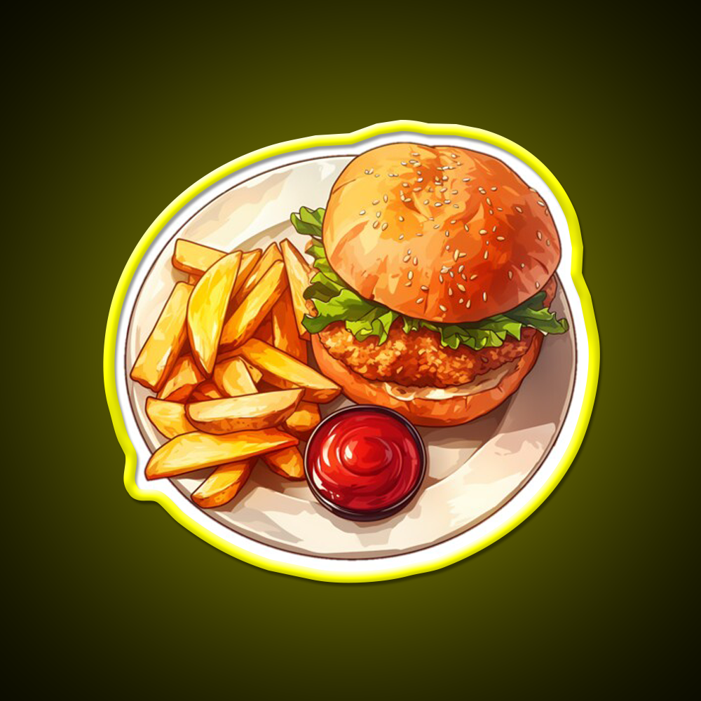 Chicken Burger And Fries Fast Food Led Neon Sign For Burger Place Rgb Color