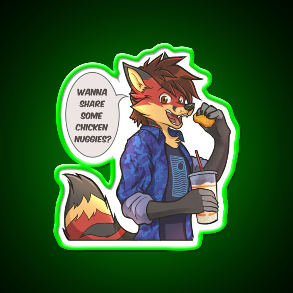 Chicken Nuggies Toku Furry Fox Fast Food Led Neon Sign For Burger Place Rgb Color