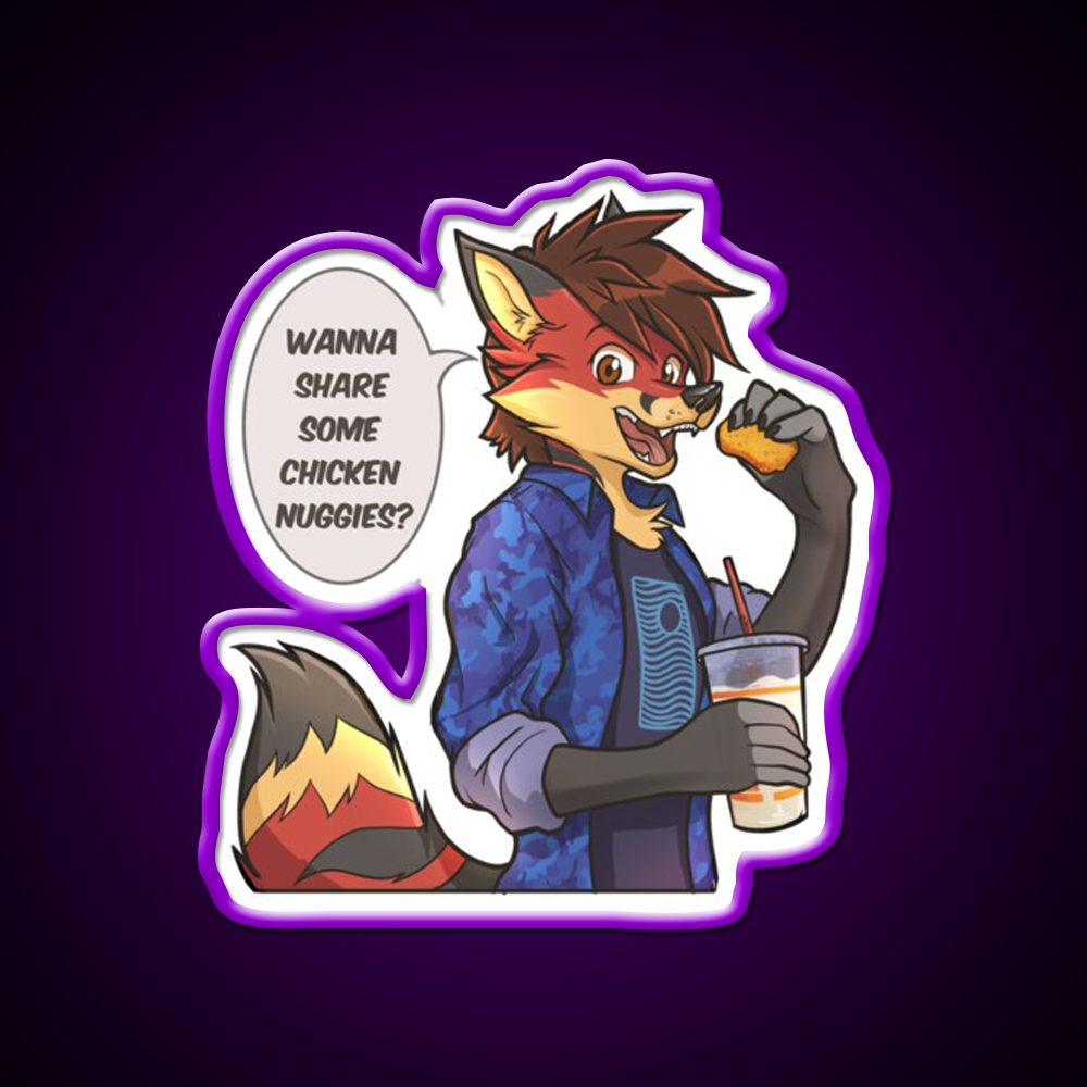 Chicken Nuggies Toku Furry Fox Fast Food Led Neon Sign For Burger Place Rgb Color