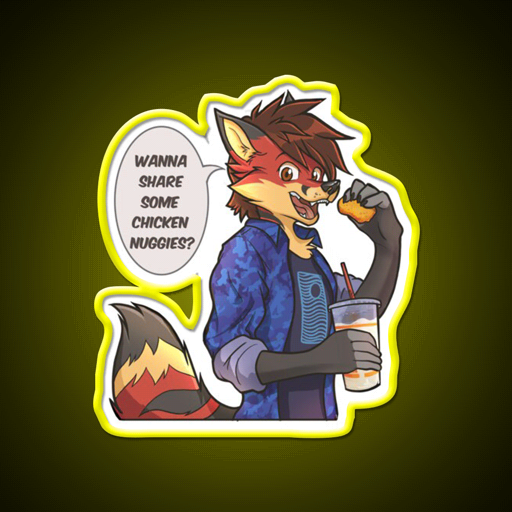 Chicken Nuggies Toku Furry Fox Fast Food Led Neon Sign For Burger Place Rgb Color