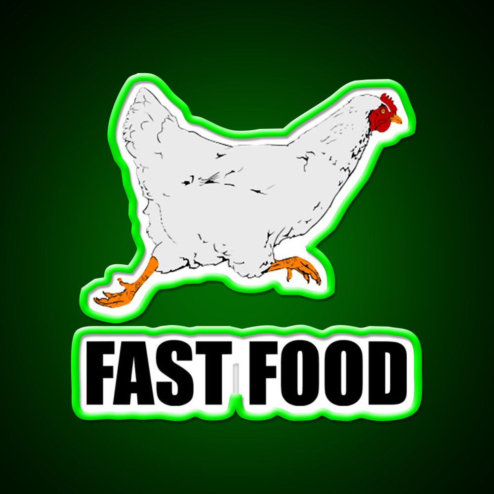 Chicken Running Fast Food Led Neon Sign For Burger Place Rgb Color