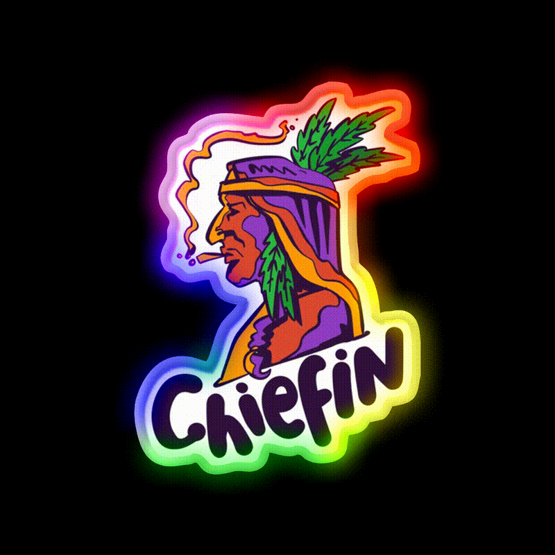 Chiefin Weed Native Gift Hemp Inspired Green Leaf Led Neon Sign Rgb Color - LED neon sign close-up detail