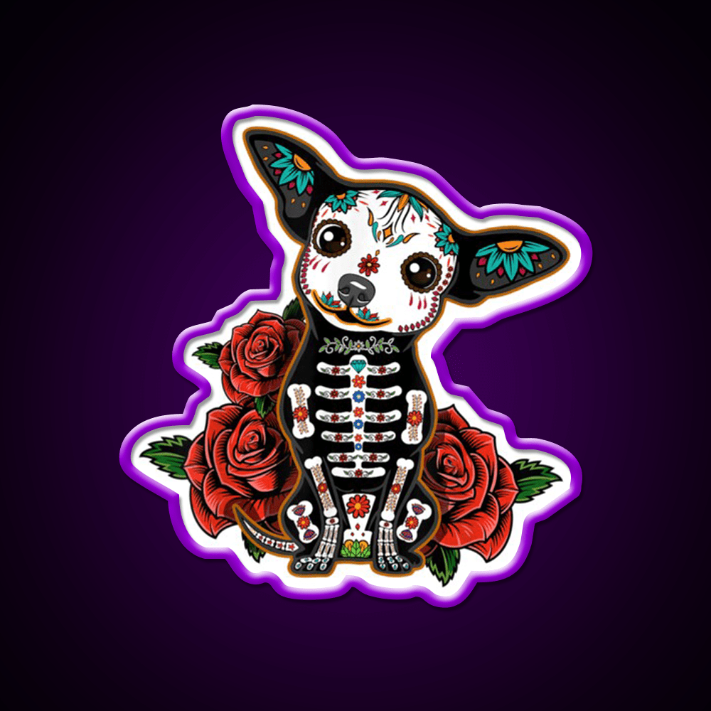 Chihuahua Muertos Day Of The Dead Dog Sugar Skull Tequila Led Neon Sign Rgb Color - Shineneon