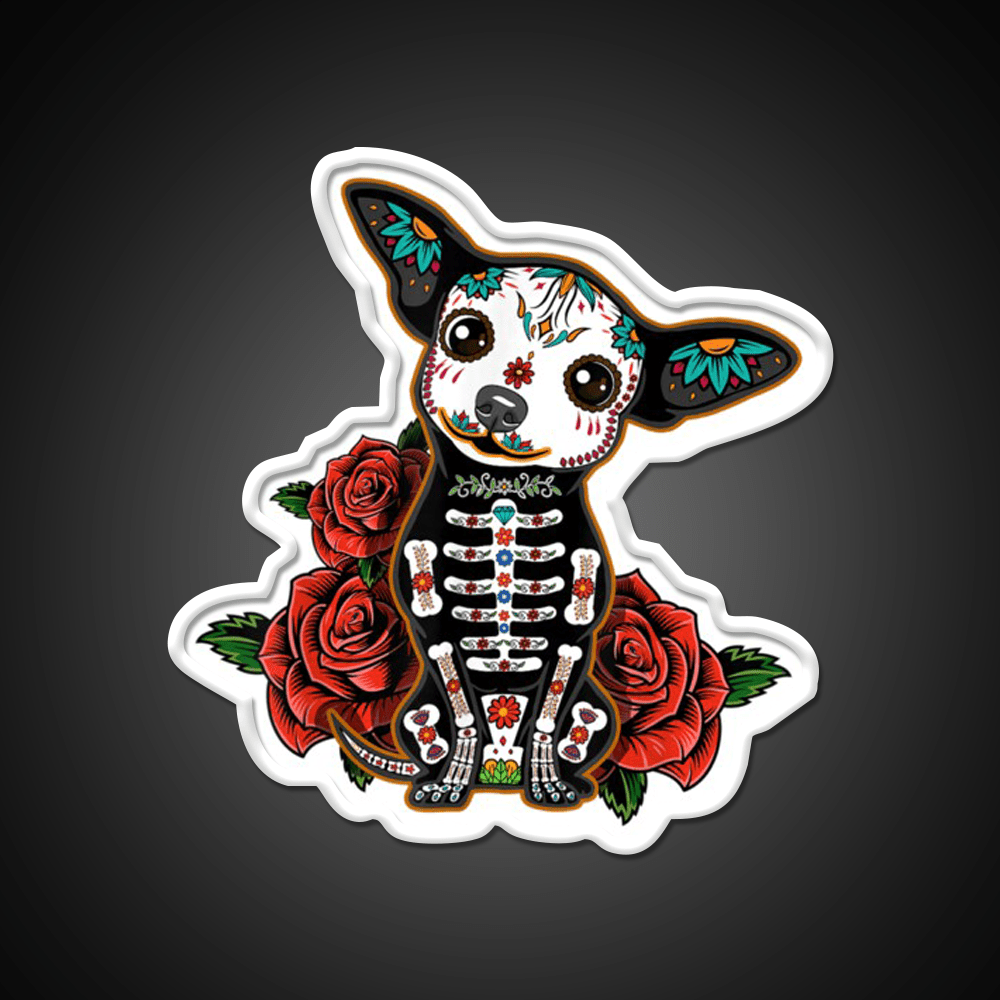 Chihuahua Muertos Day Of The Dead Dog Sugar Skull Tequila Led Neon Sign Rgb Color - Shineneon