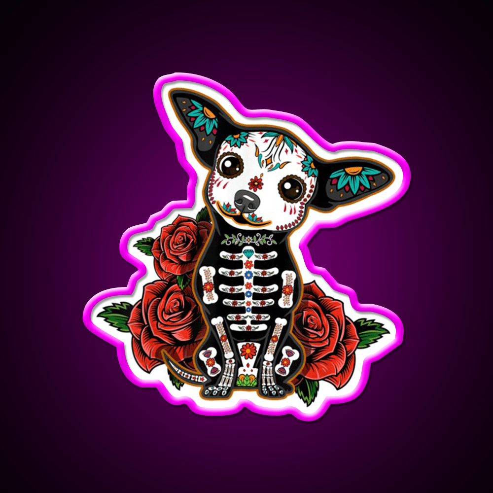 Chihuahua Muertos Day Of The Dead Dog Sugar Skull Tequila Led Neon Sign Rgb Color - Shineneon
