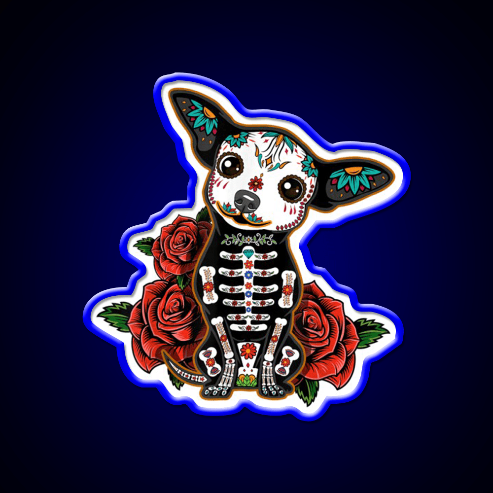 Chihuahua Muertos Day Of The Dead Dog Sugar Skull Tequila Led Neon Sign Rgb Color - Shineneon