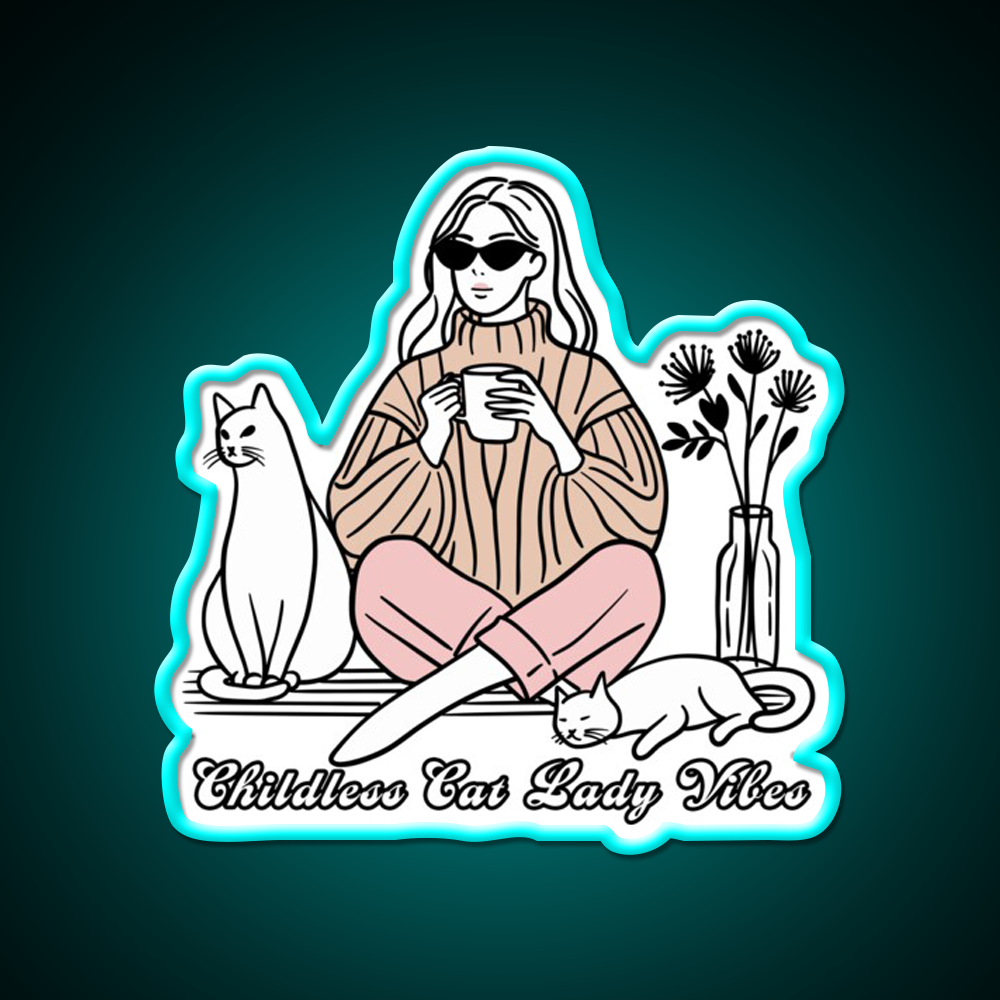 Childless Cat Lady Vibes Cafe Led Neon Sign Espresso Bar Art Rgb Color