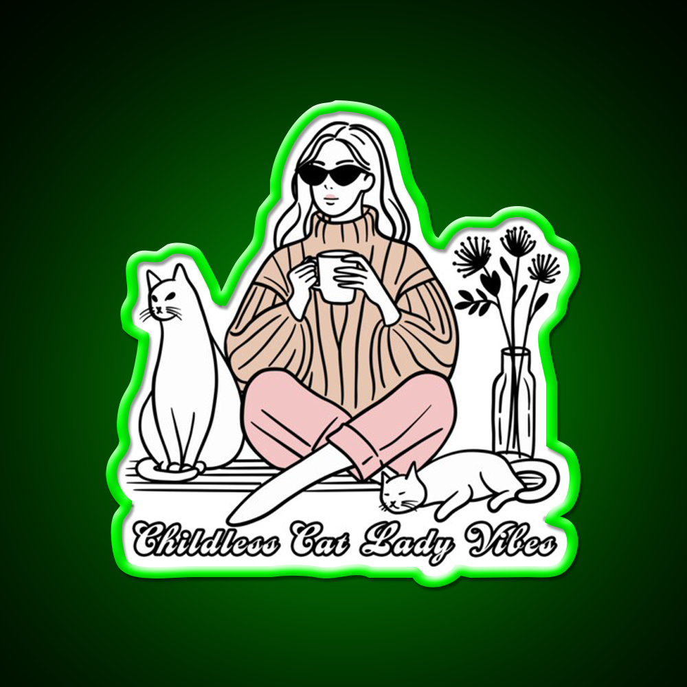Childless Cat Lady Vibes Cafe Led Neon Sign Espresso Bar Art Rgb Color