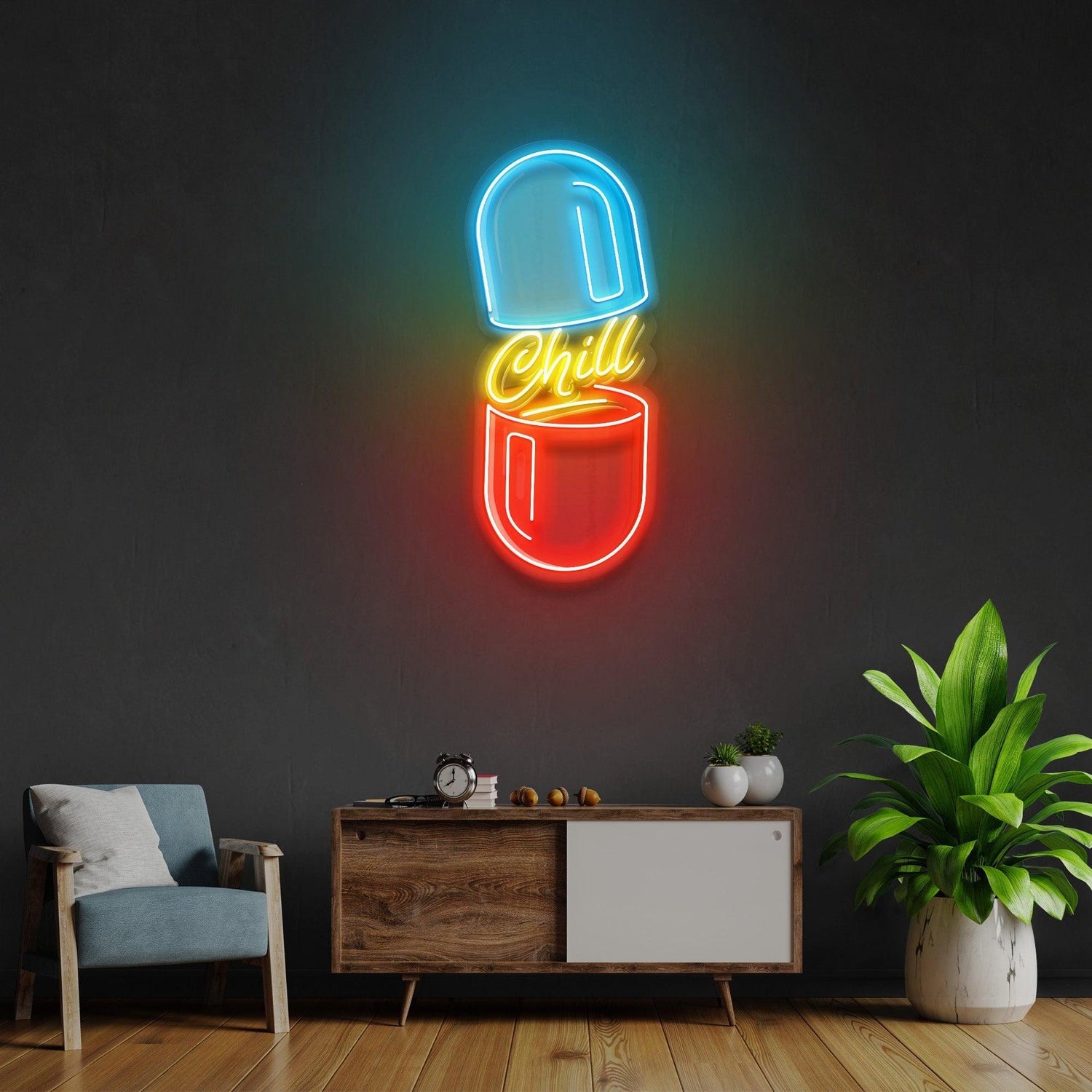 Chill Pill Blue Red Capsule Uv Printed Led Neon Sign For Studio Wall Art Gallery | Shineneon