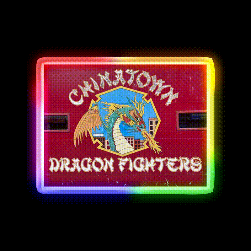 Chinatown Dragon Fighters Asian Cultural Led Neon Sign Rgb Color - LED neon sign close-up detail
