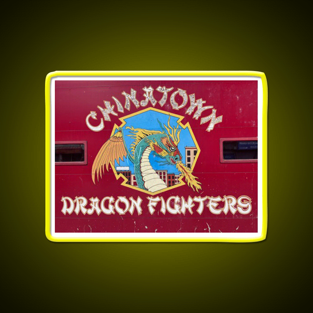 Chinatown Dragon Fighters Asian Cultural Led Neon Sign Rgb Color - Custom LED neon sign front view