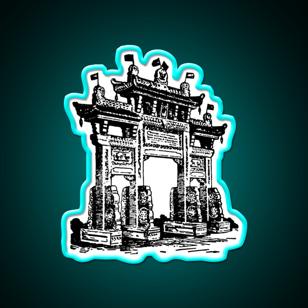 Chinatown Gate Asian Cultural Led Neon Sign Rgb Color - Size and dimension reference