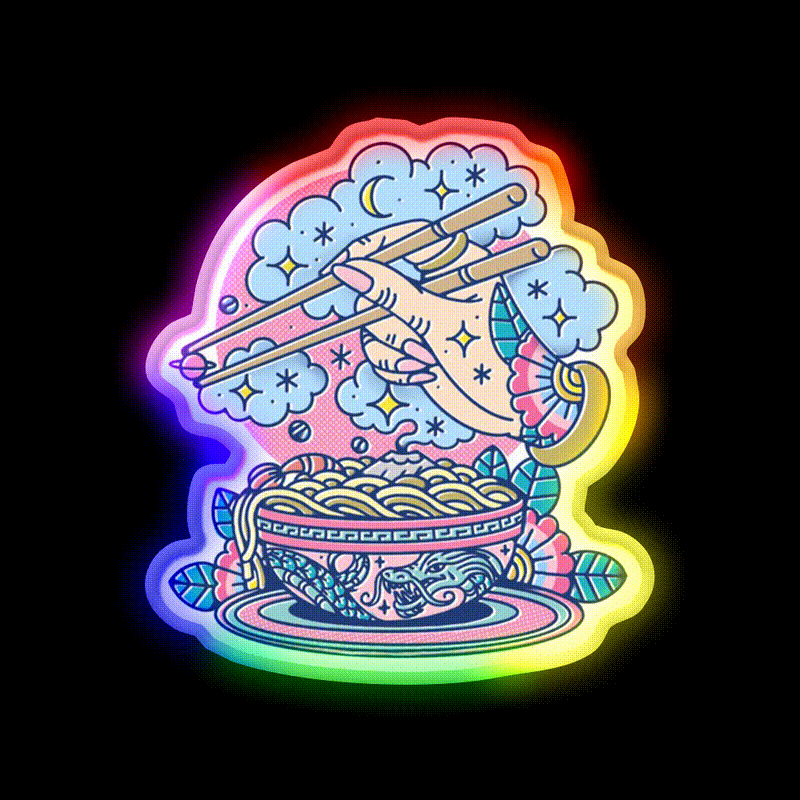 Chinatown Noodles Asian Cultural Led Neon Sign Rgb Color - LED neon sign close-up detail