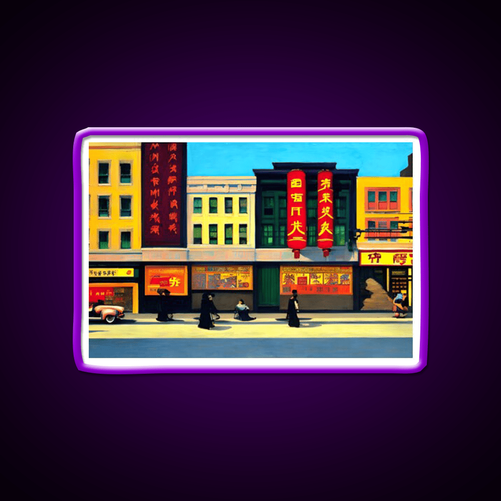 Chinatown Nyc Edward Hopper Style Asian Cultural Led Neon Sign Rgb Color - Shineneon