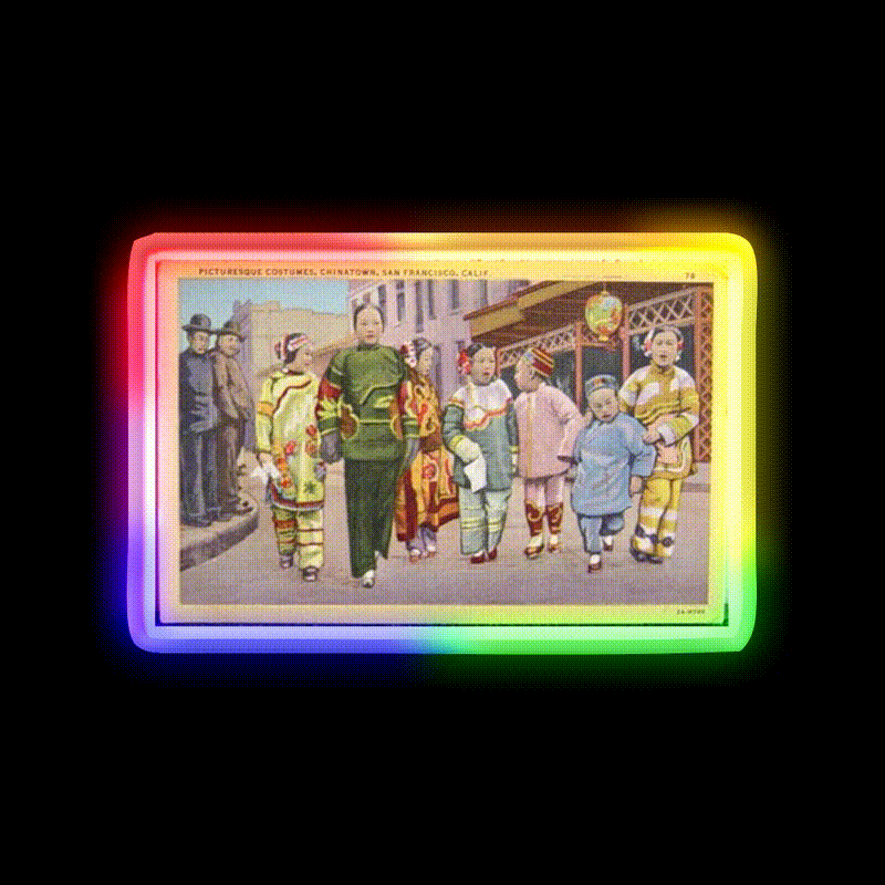 Chinatown San Francisco Antique Postcard Asian Cultural Led Neon Sign Rgb Color - LED neon sign close-up detail