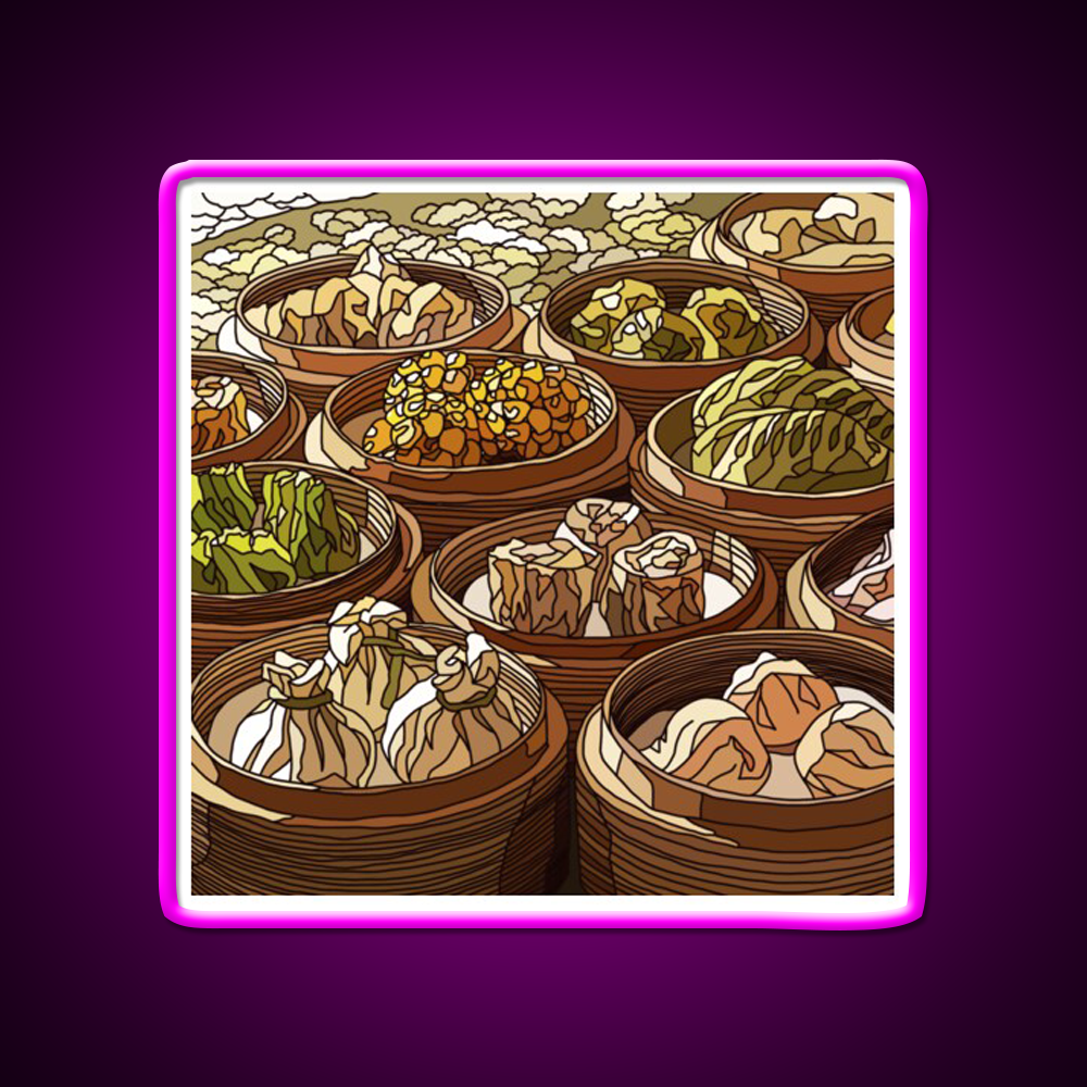 Chinese Dim Sum Dimsum Asian Cultural Led Neon Sign Rgb Color - Neon sign mounted on wall in room