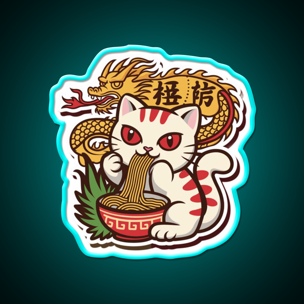 Chinese Kitty Eating Noodles Led Neon Sign Chinese Food Rgb Color