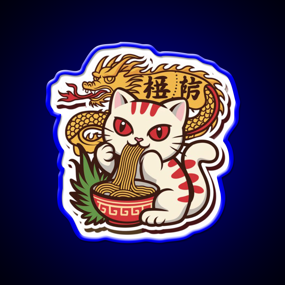 Chinese Kitty Eating Noodles Led Neon Sign Chinese Food Rgb Color